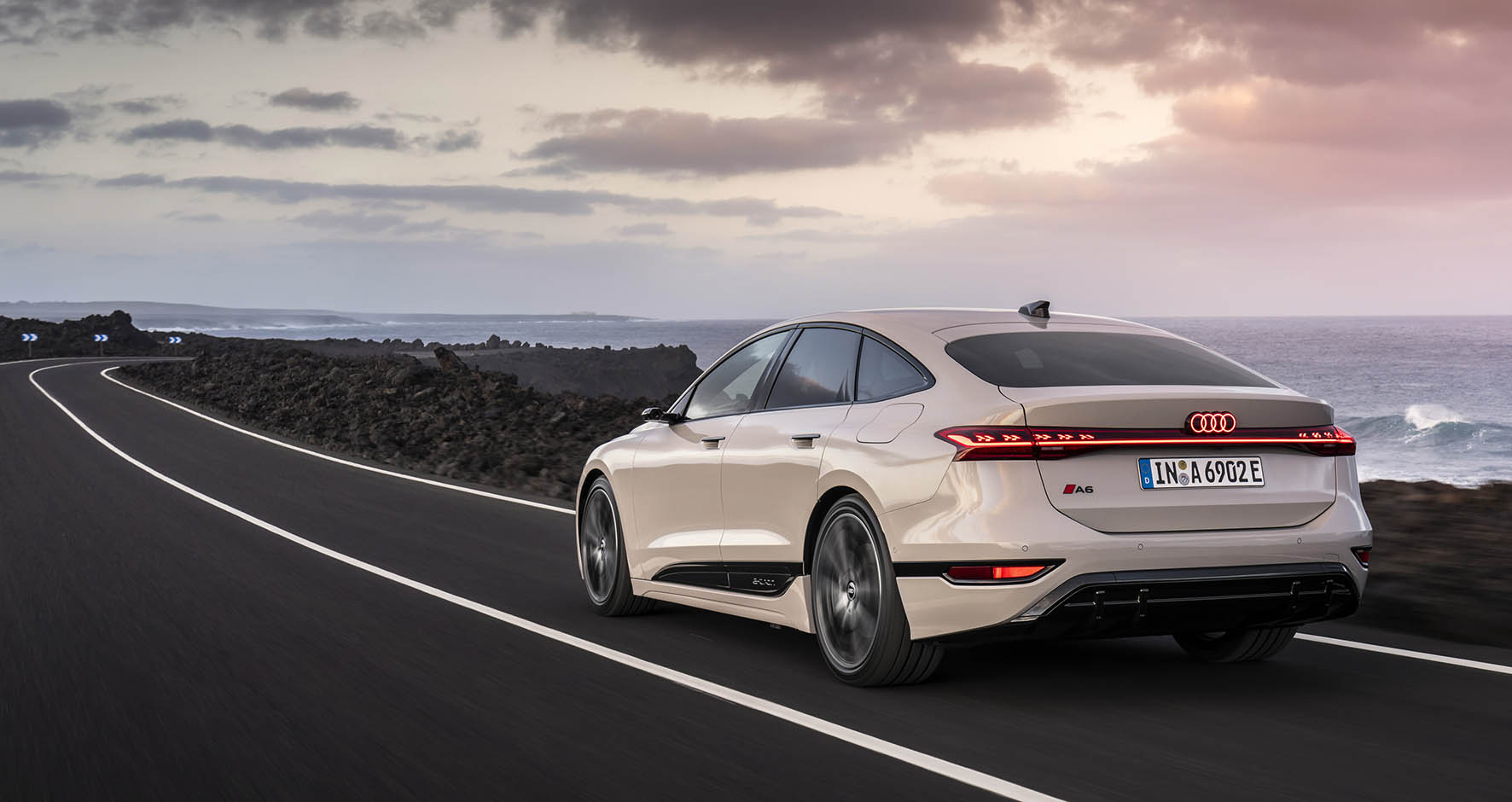 Drag av Audi GT-design i fronten på nya A6 e-tron